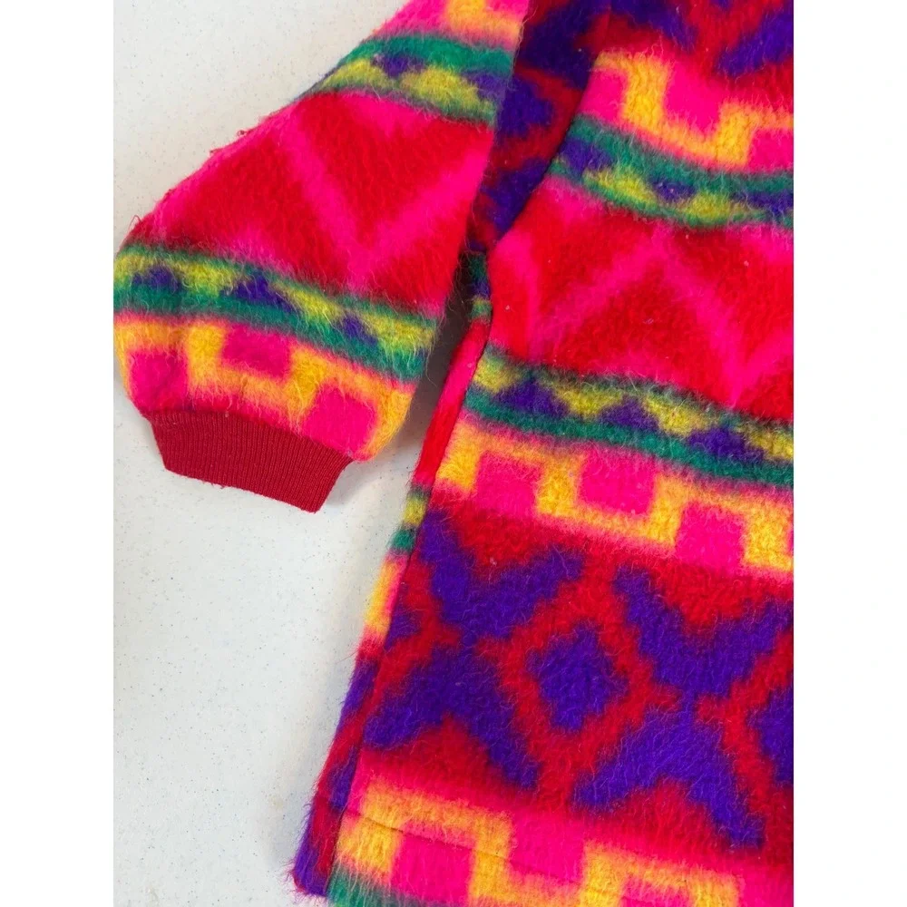 Vintage Okie Dokie Toddler 3T Fuzzy Neon Geometric Bow Cardigan Sweater Pink 90s